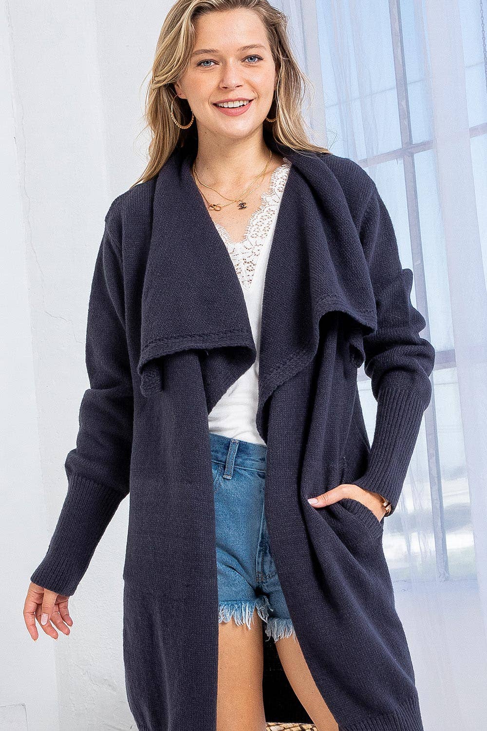 Sweet Lovely by Jen – Engroshandel Cardigan - Dame – BLØD STRIKTRØJE MED ÅBEN FRONT LANG CARDIGAN2