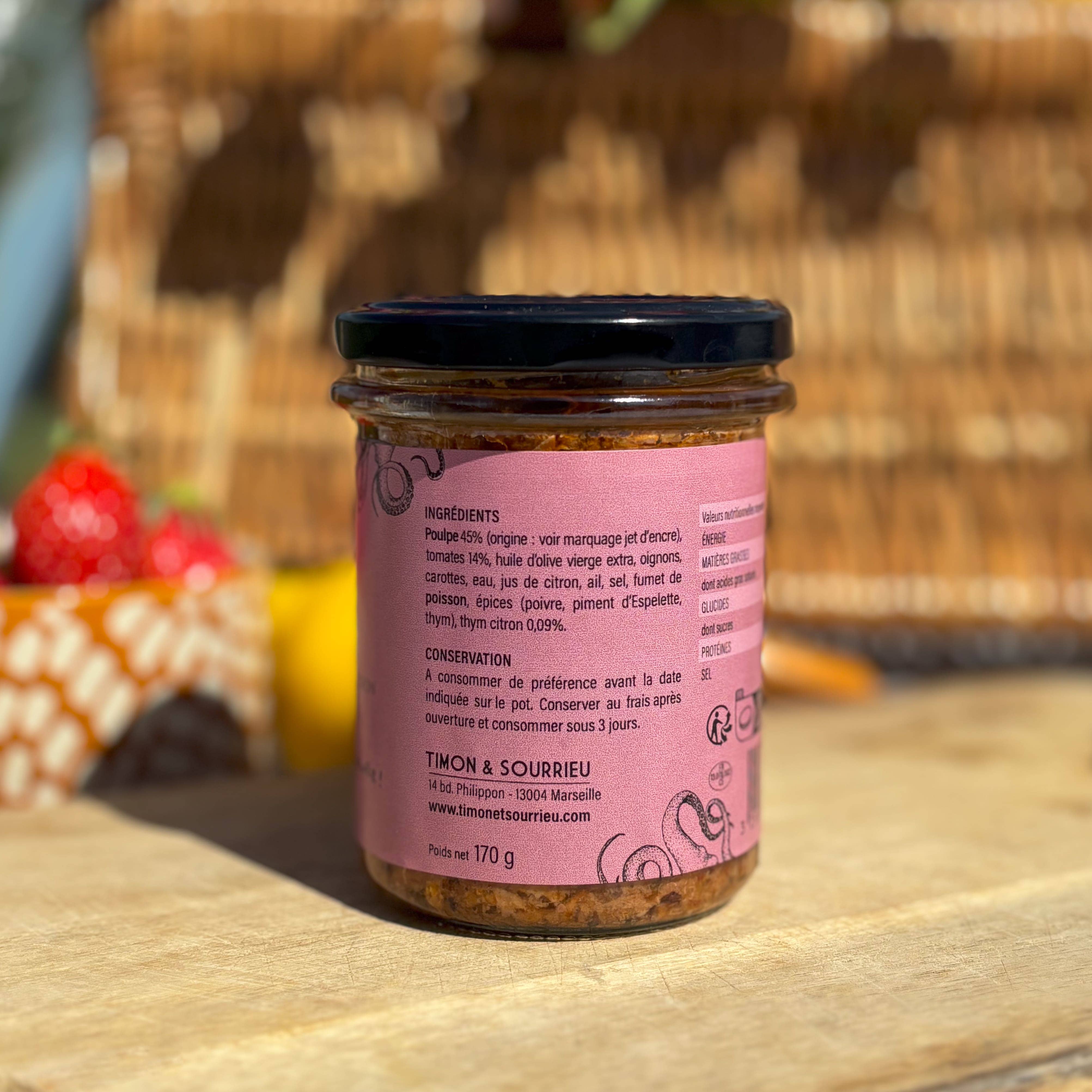 Timon et Sourrieu - Wholesale Tapenade - FIGURE DE POULPE (octopus, tomatoes, lemon thyme) 170G2