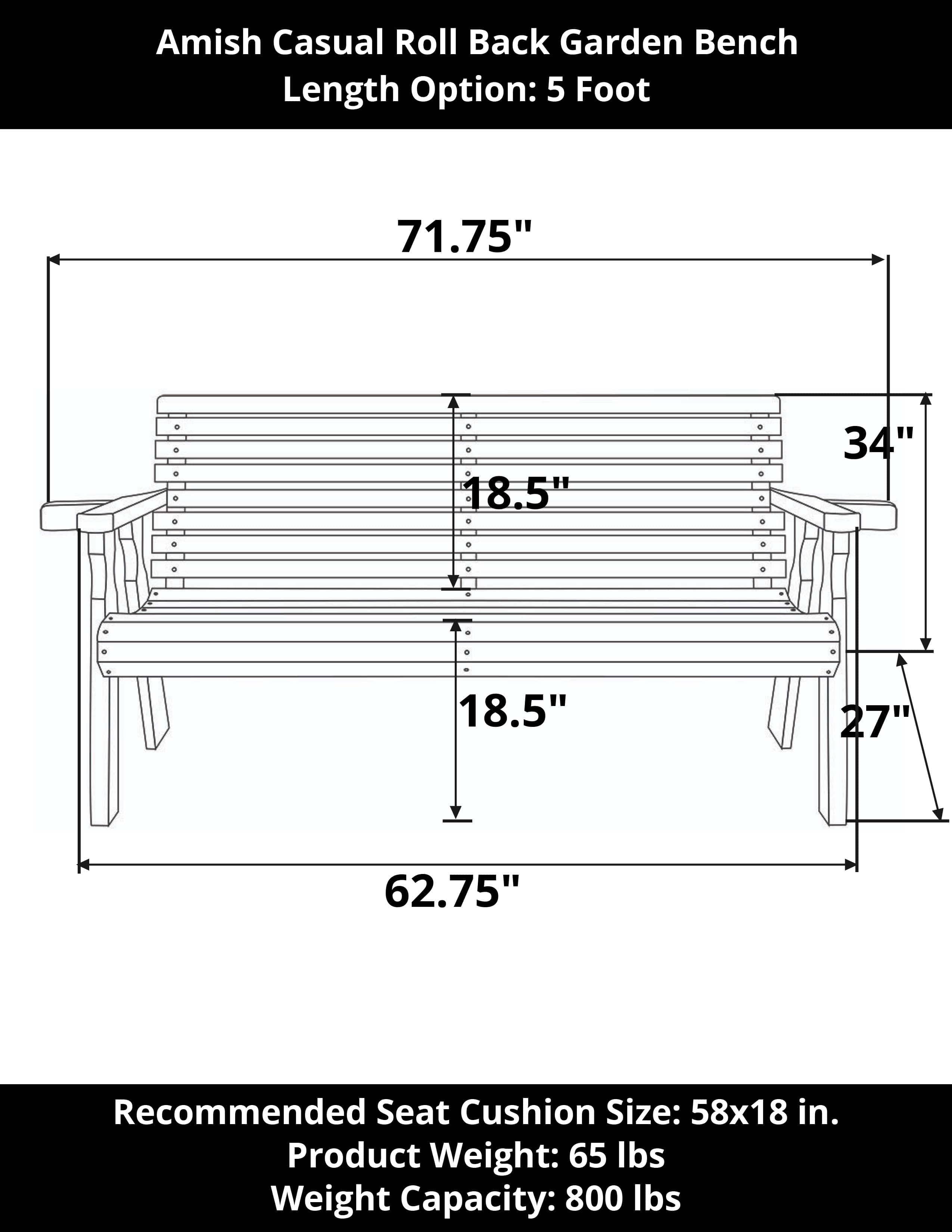 The Porch Swing Company - Wholesale Bench - Amish Casual Roll Back 5 Foot Treated Wood Outdoor Bench15