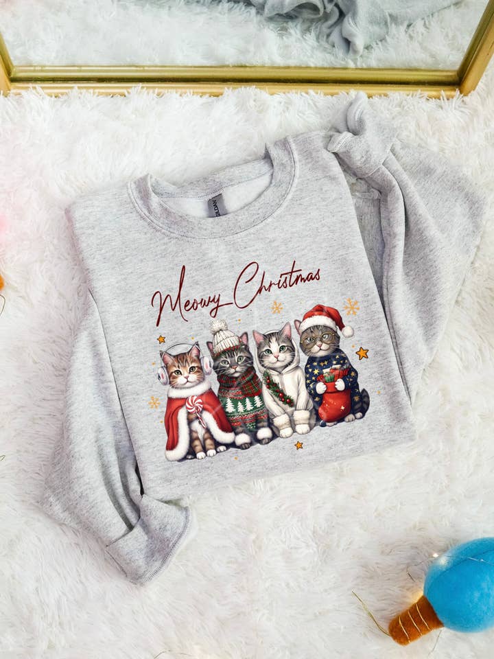Gambi's Tees - Wholesale Graphic Sweatshirt - Women's - Meowy Christmas Sweatshirt1