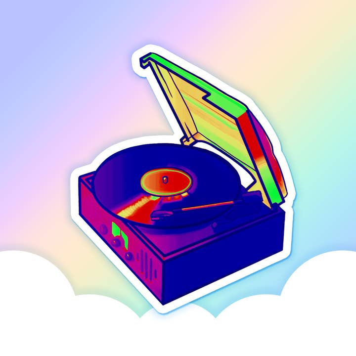Psychedelic Record Player Waterproof Vinyl Sticker | Aesthetic stickers | Retro stickers | Vintage stickers for wholesale by Prismatic Paper Co.
