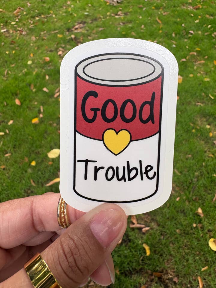 Good Trouble vinyl sticker for wholesale by Sacred Paintbrush Arts