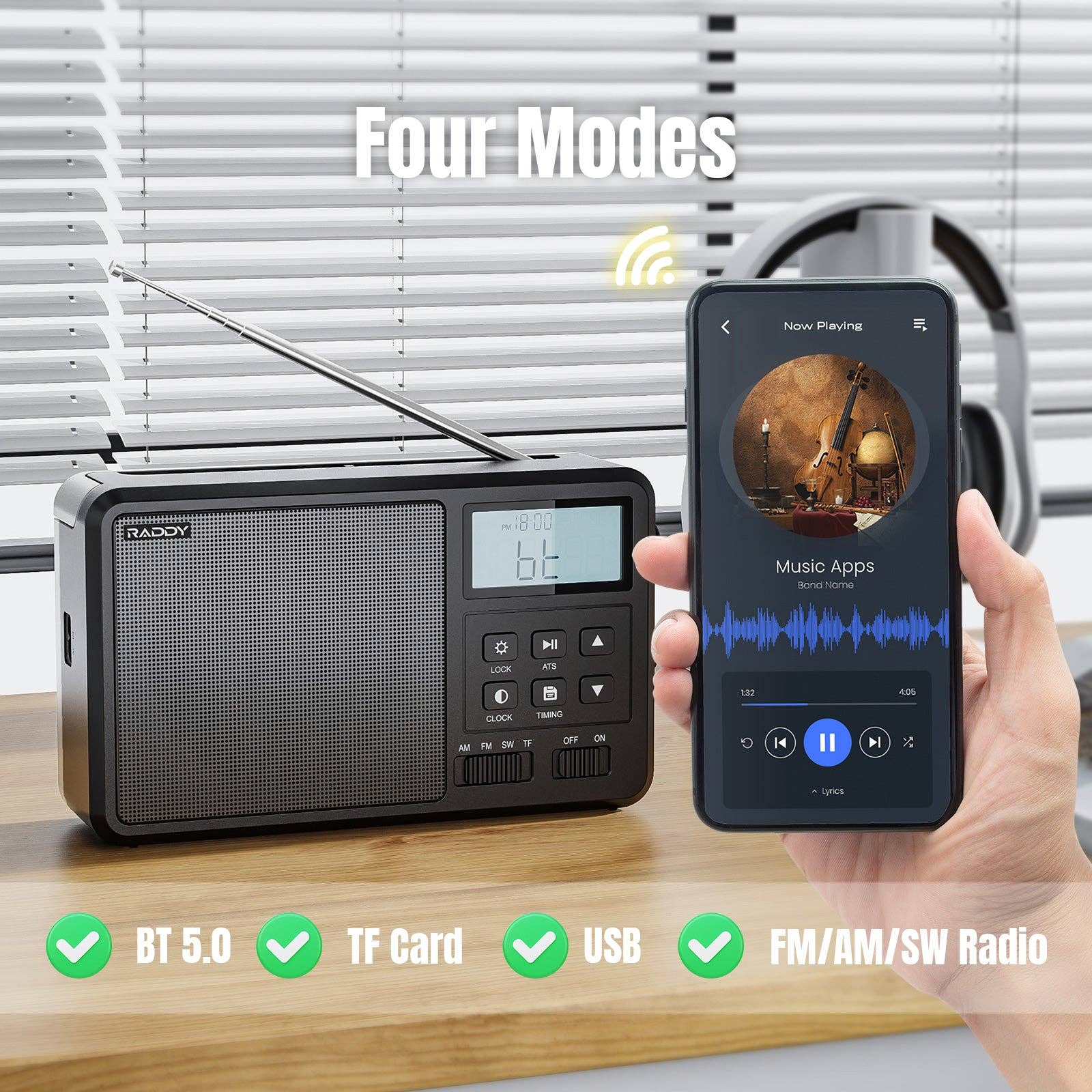 Radioddity - Wholesale Speakers - Raddy RF206 Shortwave Radio | FM/AM/SW | 8W Speaker | LCD Display | Bluetooth 5.0 | TF Card/USB Play6
