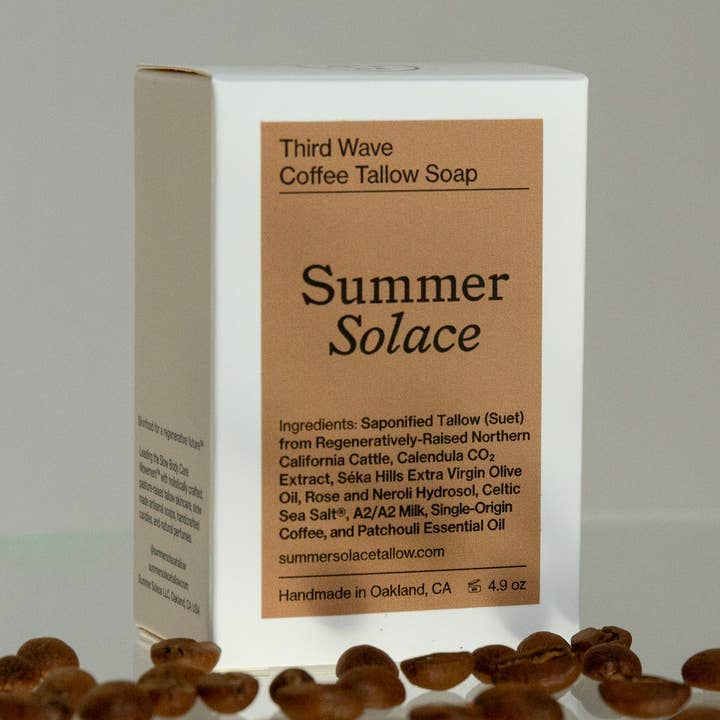 SUMMER SOLACE- Regenerative Tallow Beauty – wholesale Bar Soap – Third Wave – Coffee & Patchouli Bar Soap, 4.9 oz0