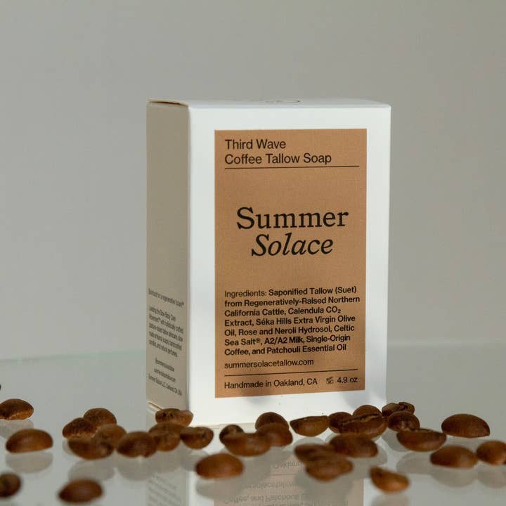 SUMMER SOLACE- Regenerative Tallow Beauty - Venta al por mayor Pastilla de jabón - Tercera Ola – Jabón de Barra de Café y Pachulí, 4.9 oz