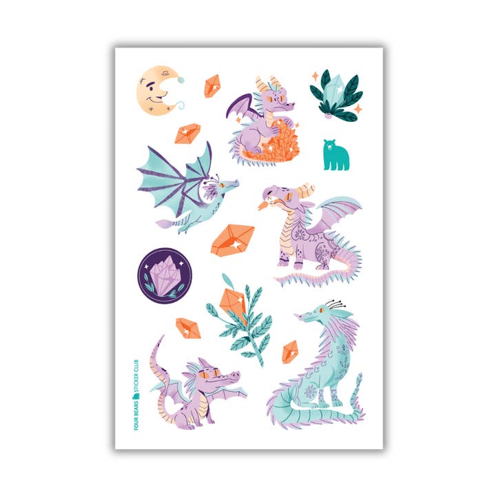 Dragons et pierres précieuses pour la vente par Four Bears Sticker Club