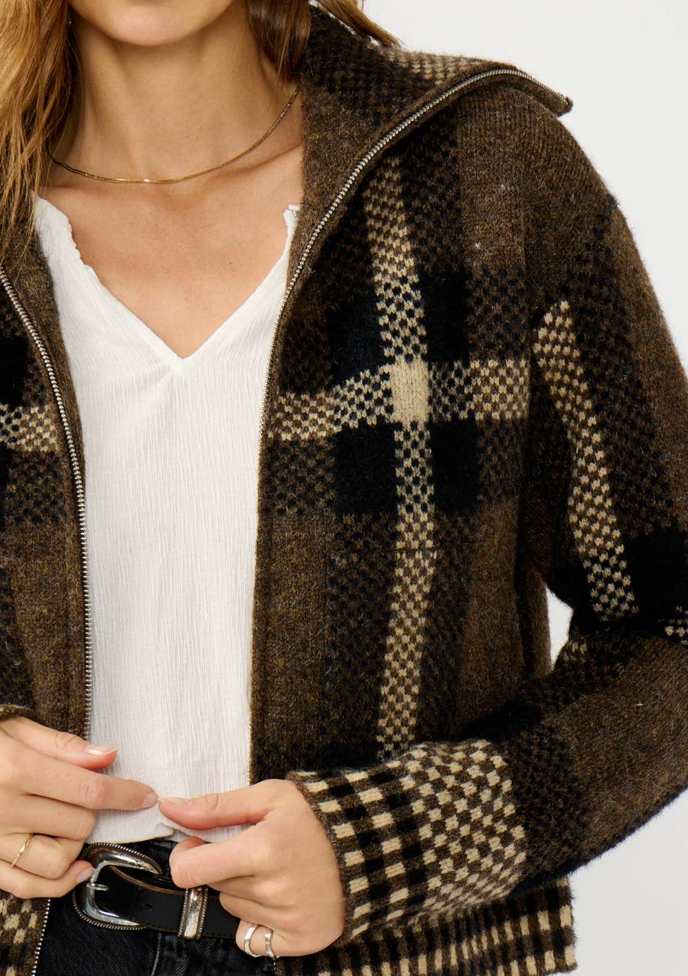 Lovestitch - Wholesale Bomber Jacket - Women's - Plaid Knit Zip-Up Bomber Jacket9