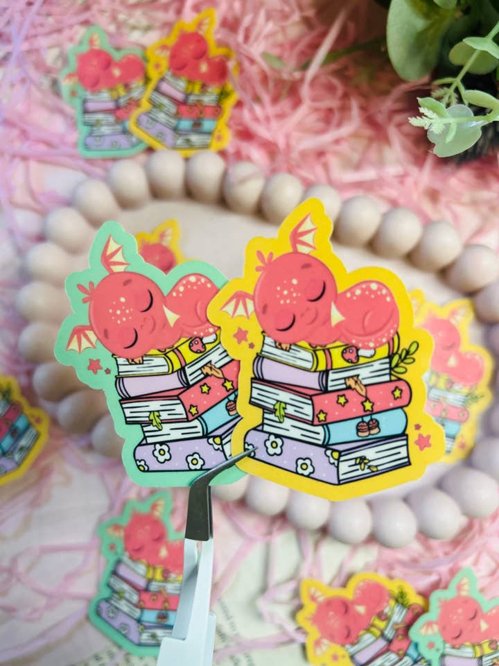 Red sleeping Dragon bookish sticker – Cute Fantasy Book Lover Gift for wholesale by TheBookShack