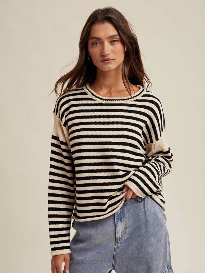 STRIPED KNIT SWEATER / WL25-11699 for wholesale by Wishlist Apparel