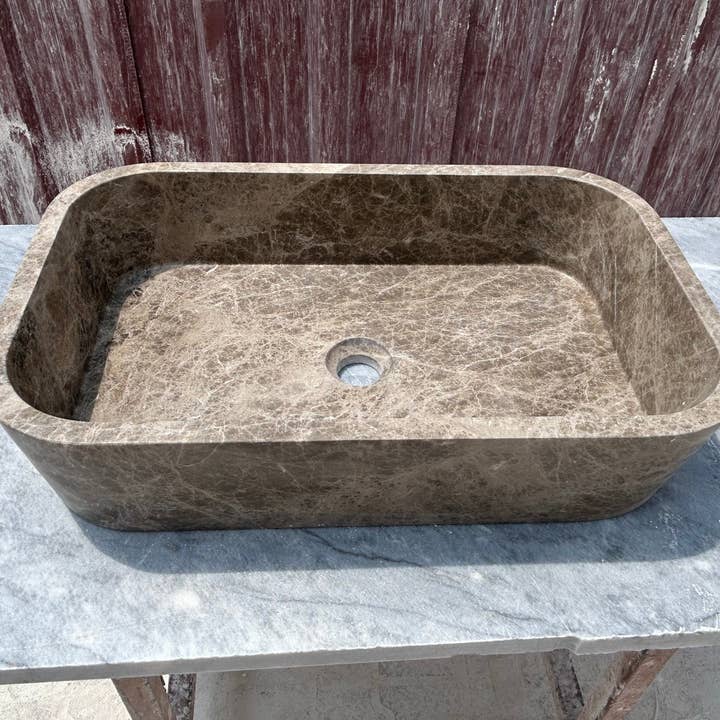 Arbon Marble – Großhandel Badezimmer-Zubehör-Sets – Braunes Marmorgefäß-Waschbecken, Dunkler Emperador Landhausküchenspüle, Marmorwaschbecken auf Badezimmer-Waschtisch5
