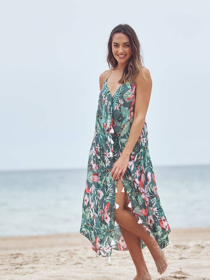 Maxi Halter Sundress Coverup in Madagascar print for wholesale by Subtle Luxury