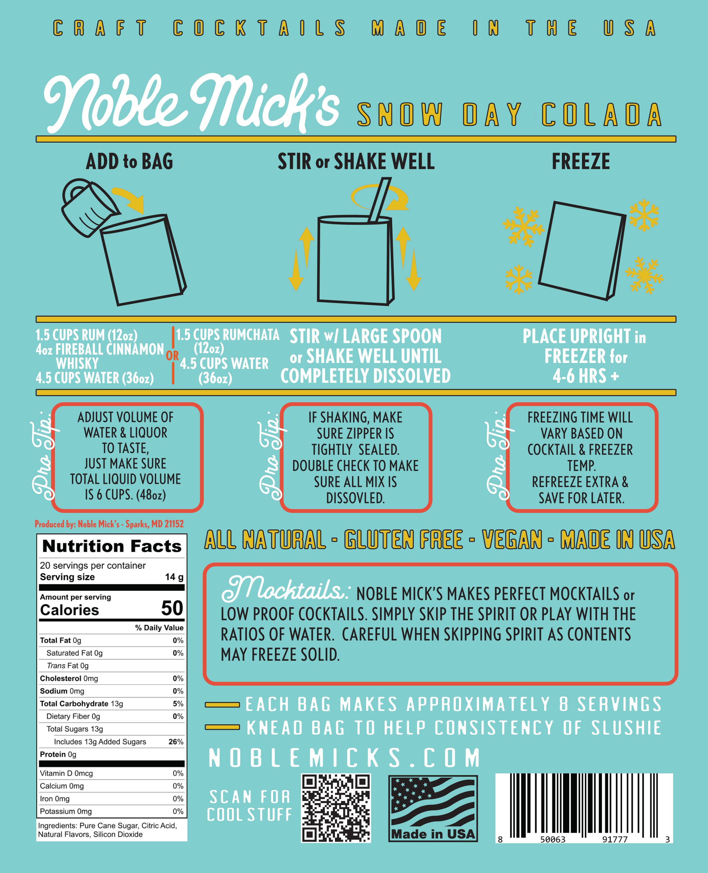 Noble Mick's - Craft Beverage Company - Vente Mélange/sirop pour cocktails - Cocktail glacé Colada Jour de Neige1