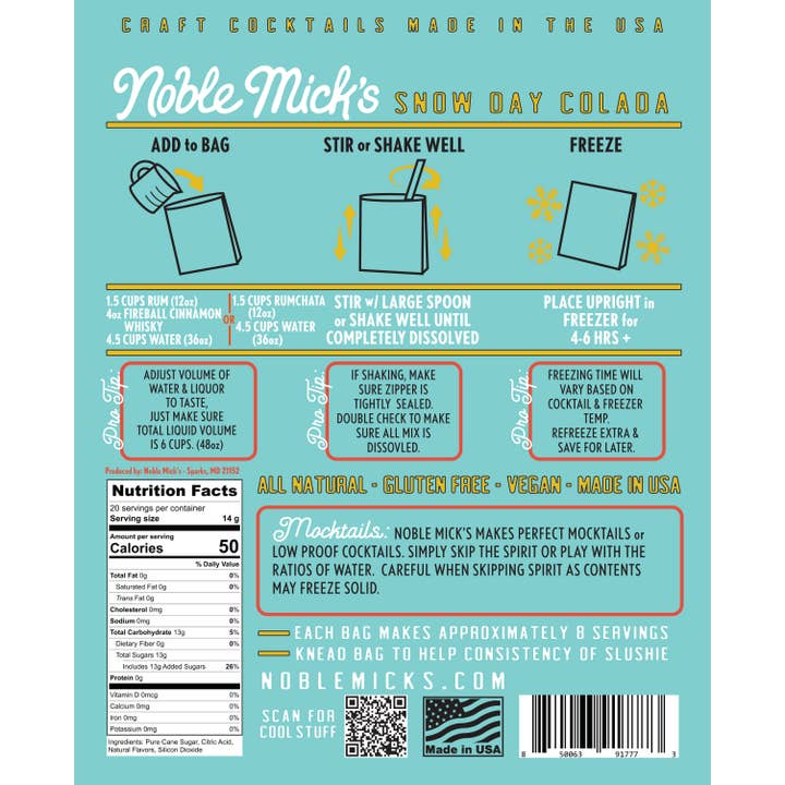 Noble Mick's - Craft Beverage Company - Vente Mélange/sirop pour cocktails - Cocktail glacé Colada Jour de Neige1