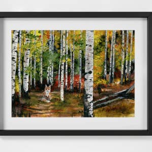 Imprimé Renard Dans Les Arbres pour la vente par Jennie Kilcup Watercolors