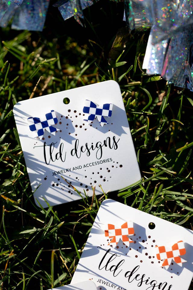 TLD Designs - Wholesale Stud/Post Earrings - Game Day Checkered bows2