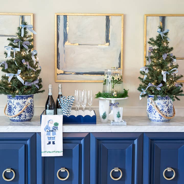 WH Hostess Social Stationery - Wholesale Decorative Tray - WH Lacquer Navy Blue + White Scalloped Lacquer Tray