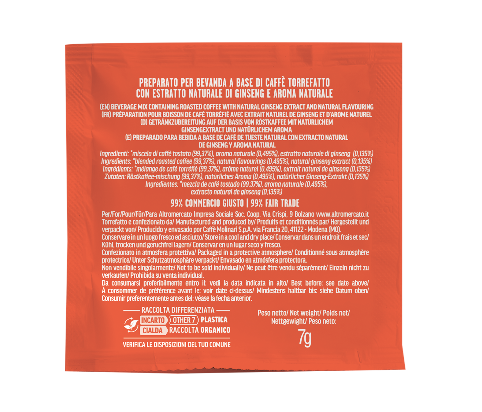 Altromercato – wholesale Instant coffee/espresso – Ginseng Espresso Coffee - Sugar-free - 18 pods - 126 g9