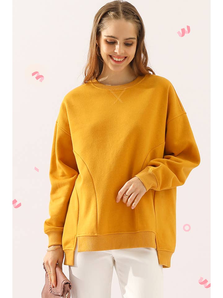Rosa Clothing - Wholesale Sweatshirt - Women's - Irregular hem round neck oversized sweatshirt