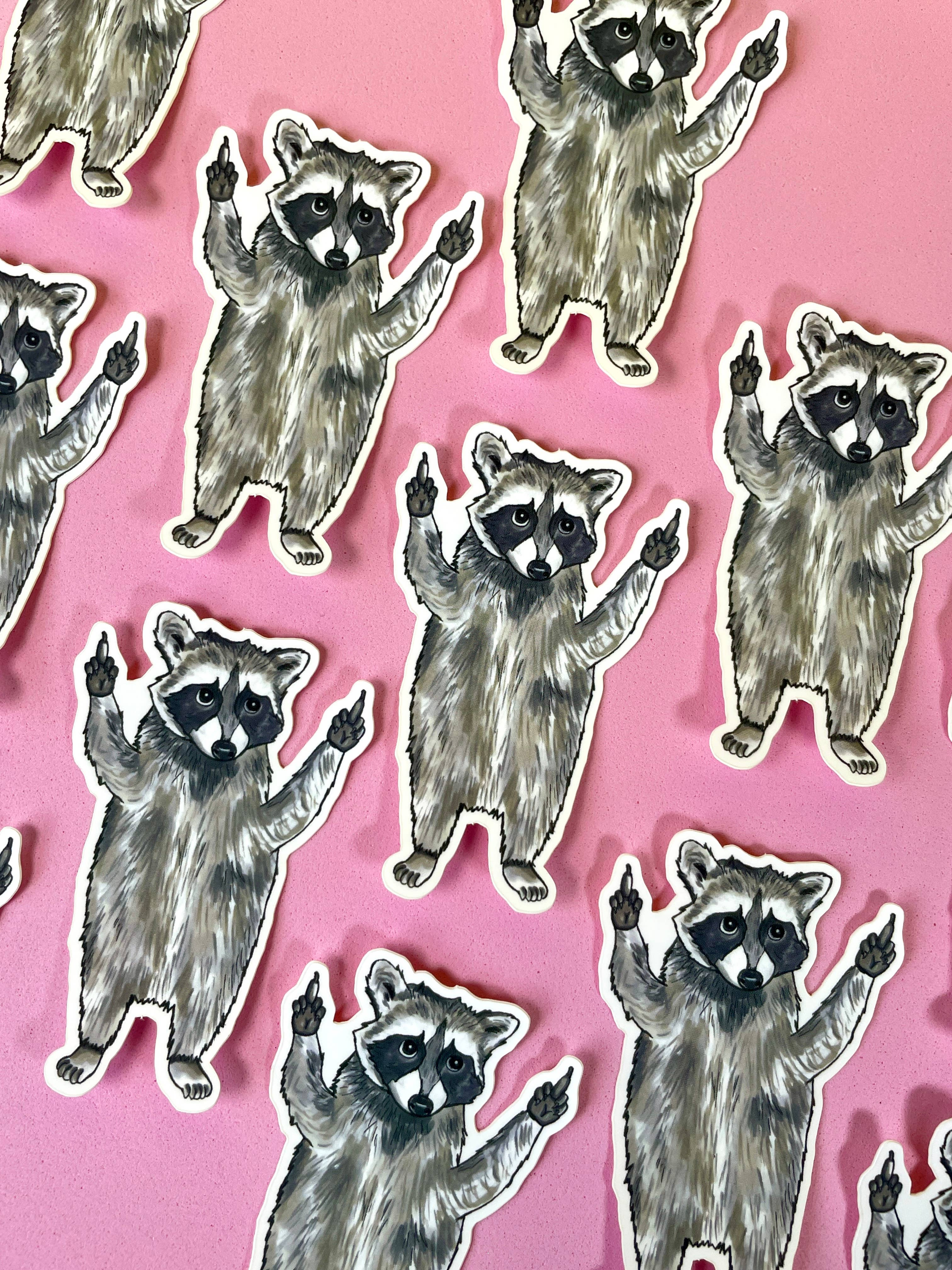 quirky burp illustrations - Wholesale Sticker - Raccoon Middle Finger Waterproof Vinyl Sticker1