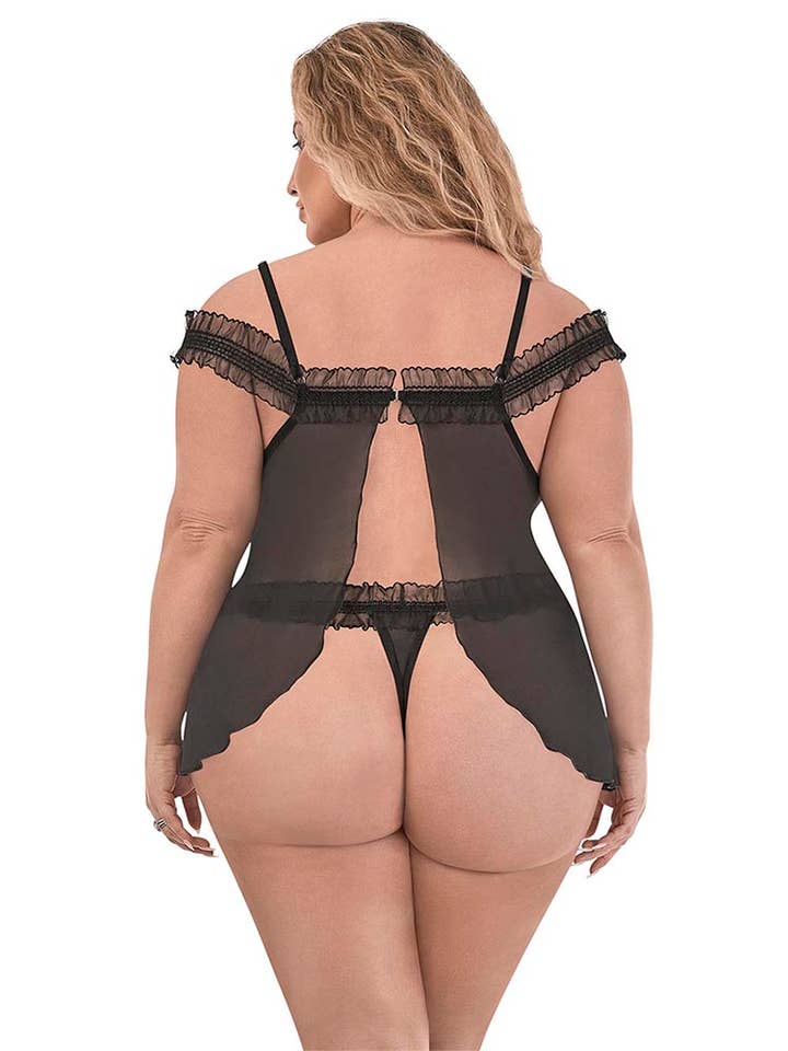 Nero Baby Doll Fly Away e perizoma con cavallo diviso in vendita all'ingrosso su Faire2