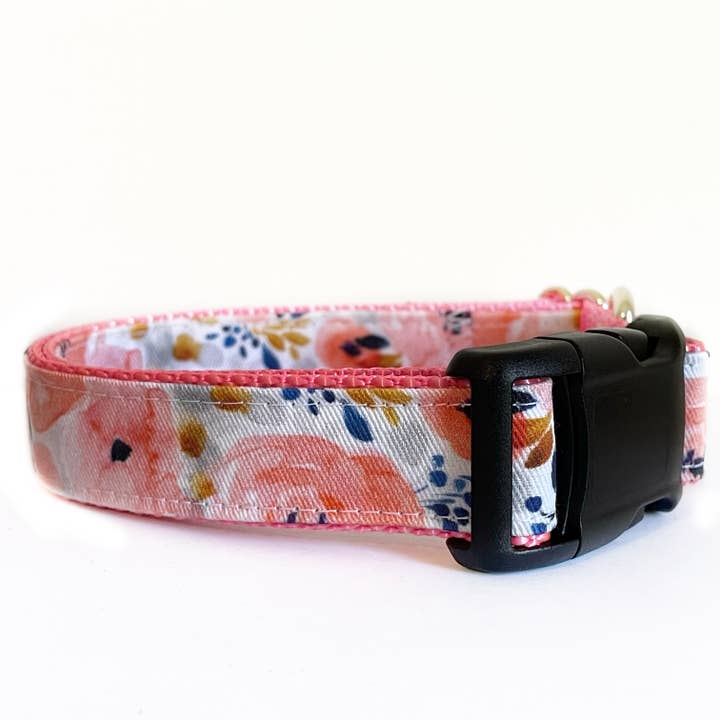 The Sierra Pink Floral Dog Collar, Coral Flowers, Easter for wholesale by Sew Fetch Dog Co