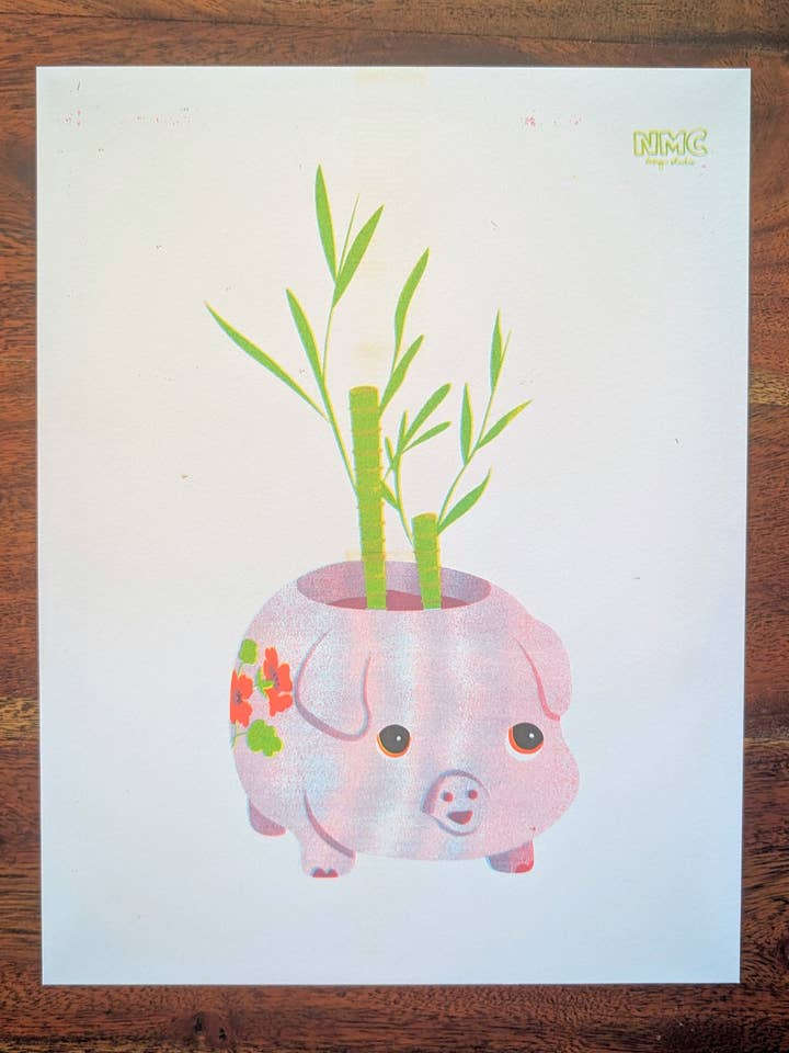 Glücksbambus Risograph-Druck für den Großhandel von NMC Design Studio