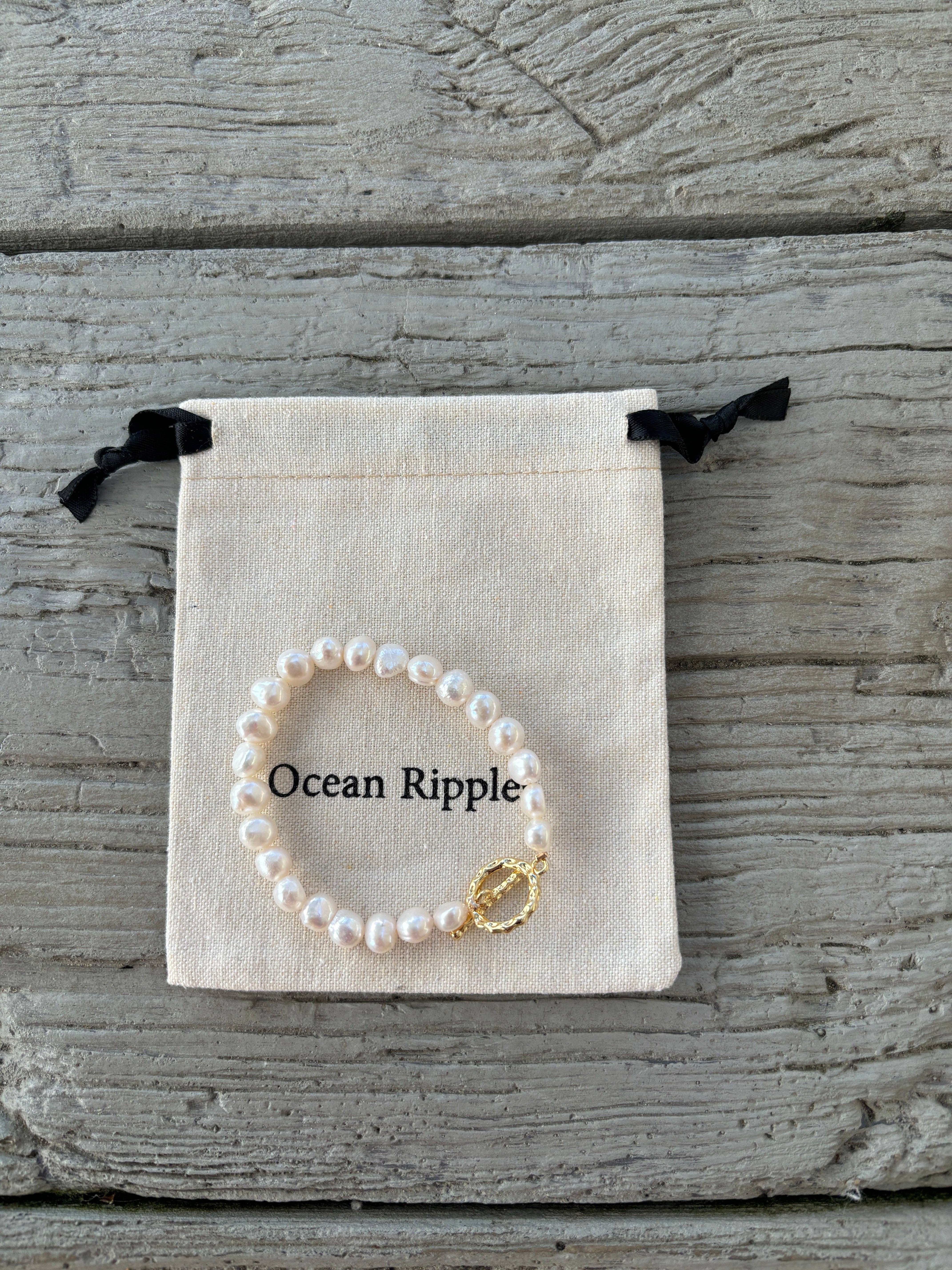 Ocean Ripples - Wholesale Beaded Bracelet - 14ct Gold Plated Fresh Water Pearl T- Bar Bracelet4