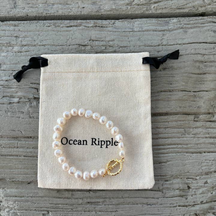 Ocean Ripples - Wholesale Beaded Bracelet - 14ct Gold Plated Fresh Water Pearl T- Bar Bracelet4