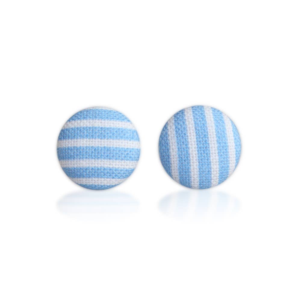 Rachel O's - Wholesale Stud/Post Earrings - Blue Stripes Fabric Button Earrings4