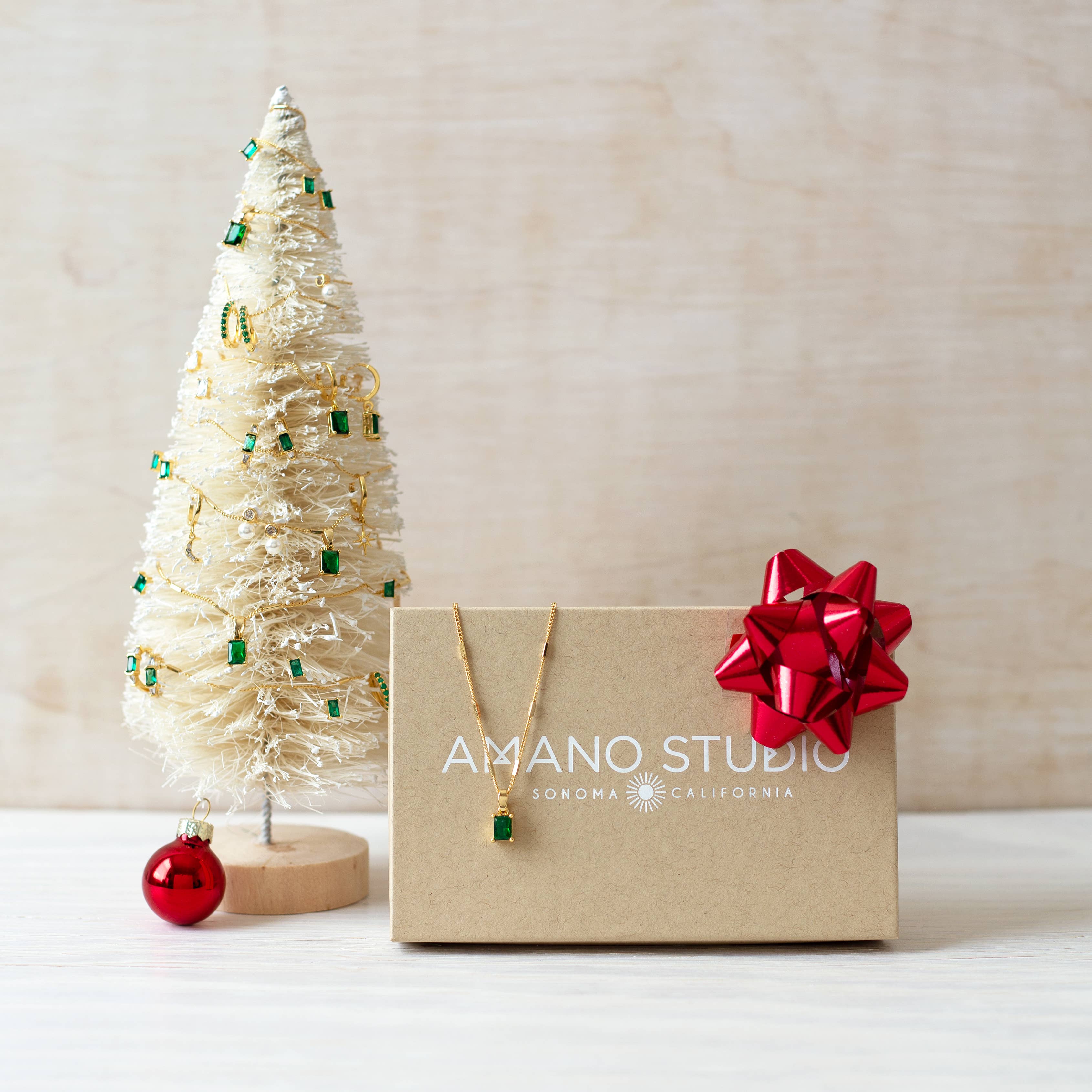 Amano Studio - Wholesale Hoop Earrings - Emerald Green Rectangle Stone Huggie Hoop Earrings2