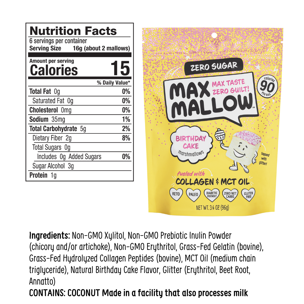 Max Sweets - Venta al por mayor Nubes de golosina - Malvavisco Max Mallow sabor pastel de cumpleaños sin azúcar1