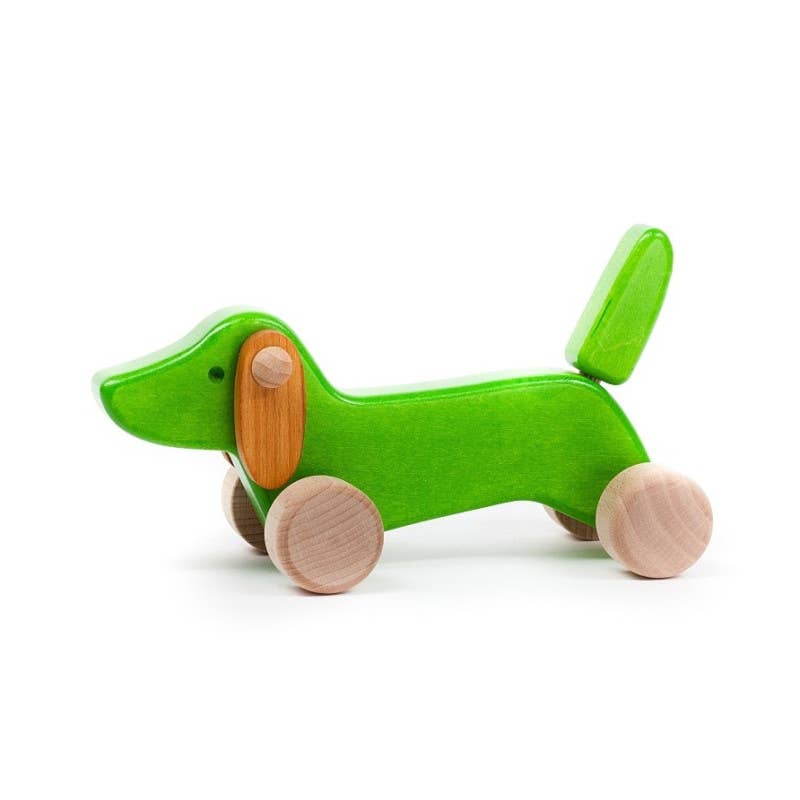 BAJO WOODEN TOYS - Wholesale Wood Toy - Kids - Small Dachshund on Wheels - Wooden Toy Dog1