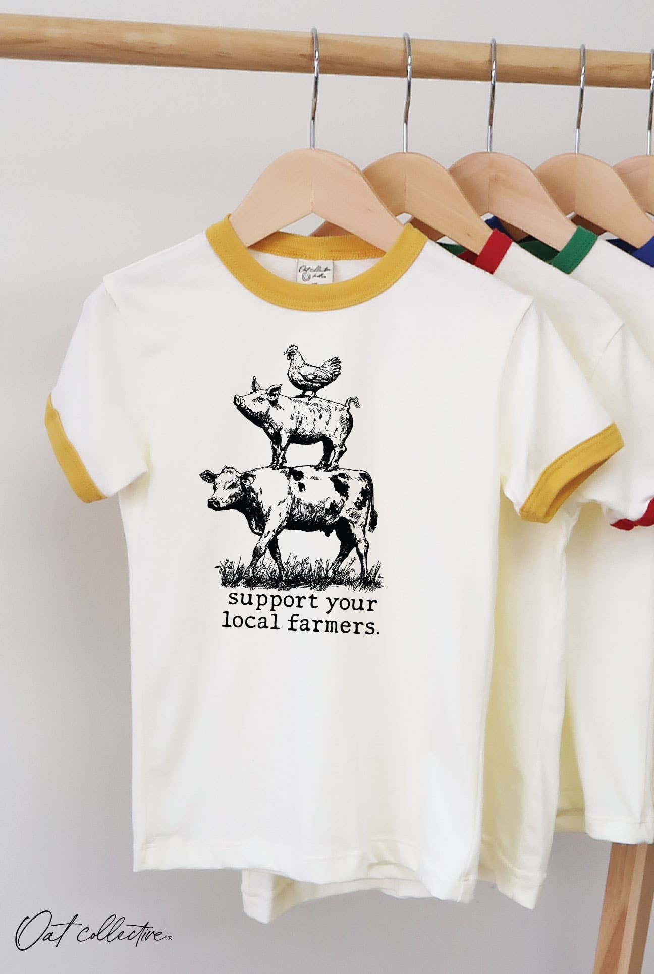 OAT COLLECTIVE - Wholesale Screen Printed T-Shirt - Kids - SUPPORT YOUR LOCAL FARMERS Toddler Unisex Ringer Top5