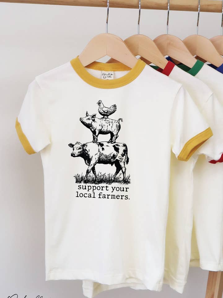 OAT COLLECTIVE - Wholesale Screen Printed T-Shirt - Kids - SUPPORT YOUR LOCAL FARMERS Toddler Unisex Ringer Top5