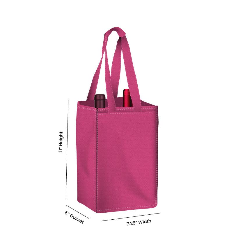 Non Woven Totes - Wholesale Wine Tote - Reusable 2-Bottle Wine Tote Bag-7.25x11x5 with Bottom Gusset | Custom Printed Wine Totes24