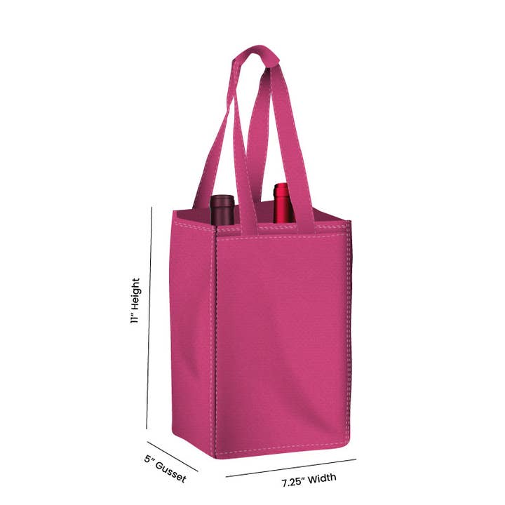 Non Woven Totes - Wholesale Wine tote - Reusable 2-Bottle Wine Tote Bag-7.25x11x5 with Bottom Gusset | Custom Printed Wine Totes24