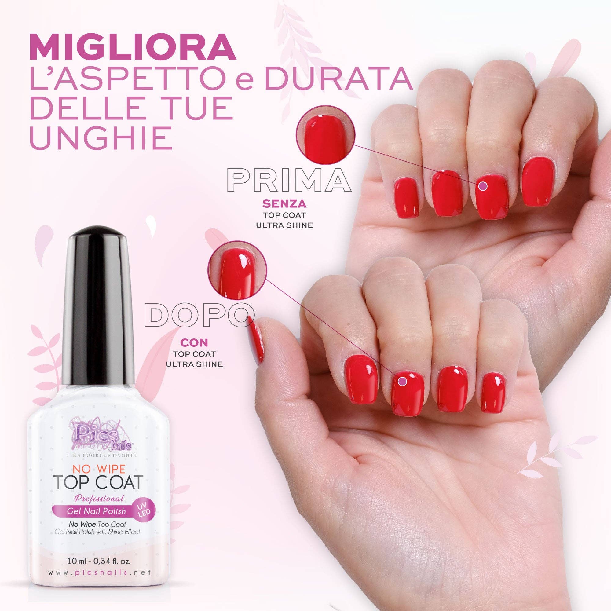 Pics Nails - Wholesale Nail Polish - Semi-permanent Top Coat NO WIPE UV/LED 10 ml - Sealing Gel Polish Without Dispersion Layer1