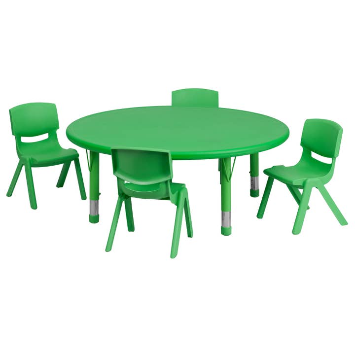 Table d'activité ronde en plastique vert de 45 po et 4 chaises pour la vente par Flash Furniture