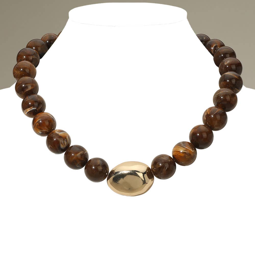 Sensibling Corp. - Wholesale Beaded/Pearl Necklace - Polished Metal Bean Accent Bold Marbled Ball Beaded Statement Necklace16