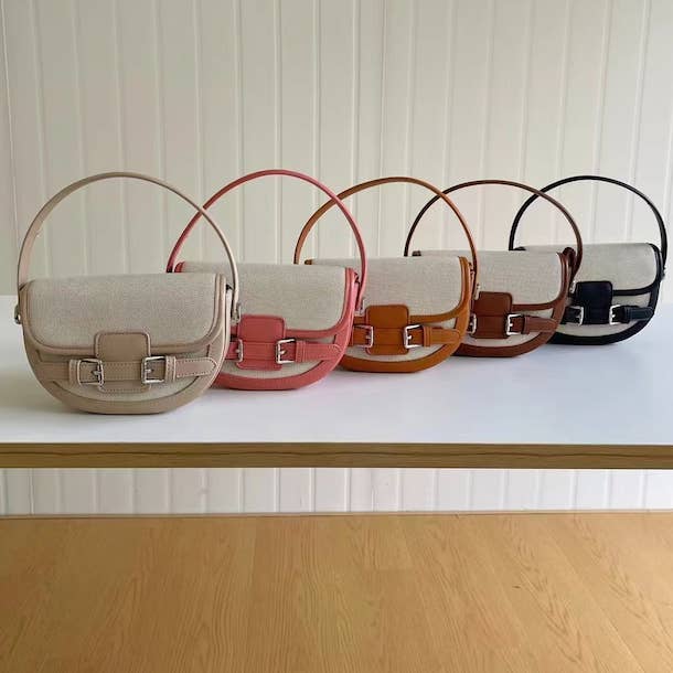 Pretty Persuasions - Wholesale Top Handle Bag - Women's - P25028 Buckle Décor Top Handle Canva Crossbody Bag