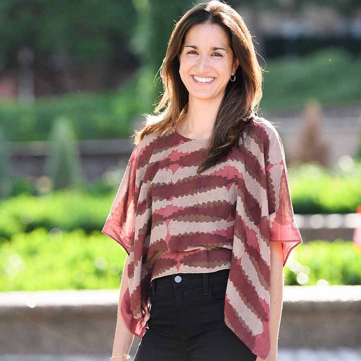 Ichcha - Wholesale Blouse - Women's - Red Sheer Silk Cotton Blouse Block Print Crop Top - ARUBA