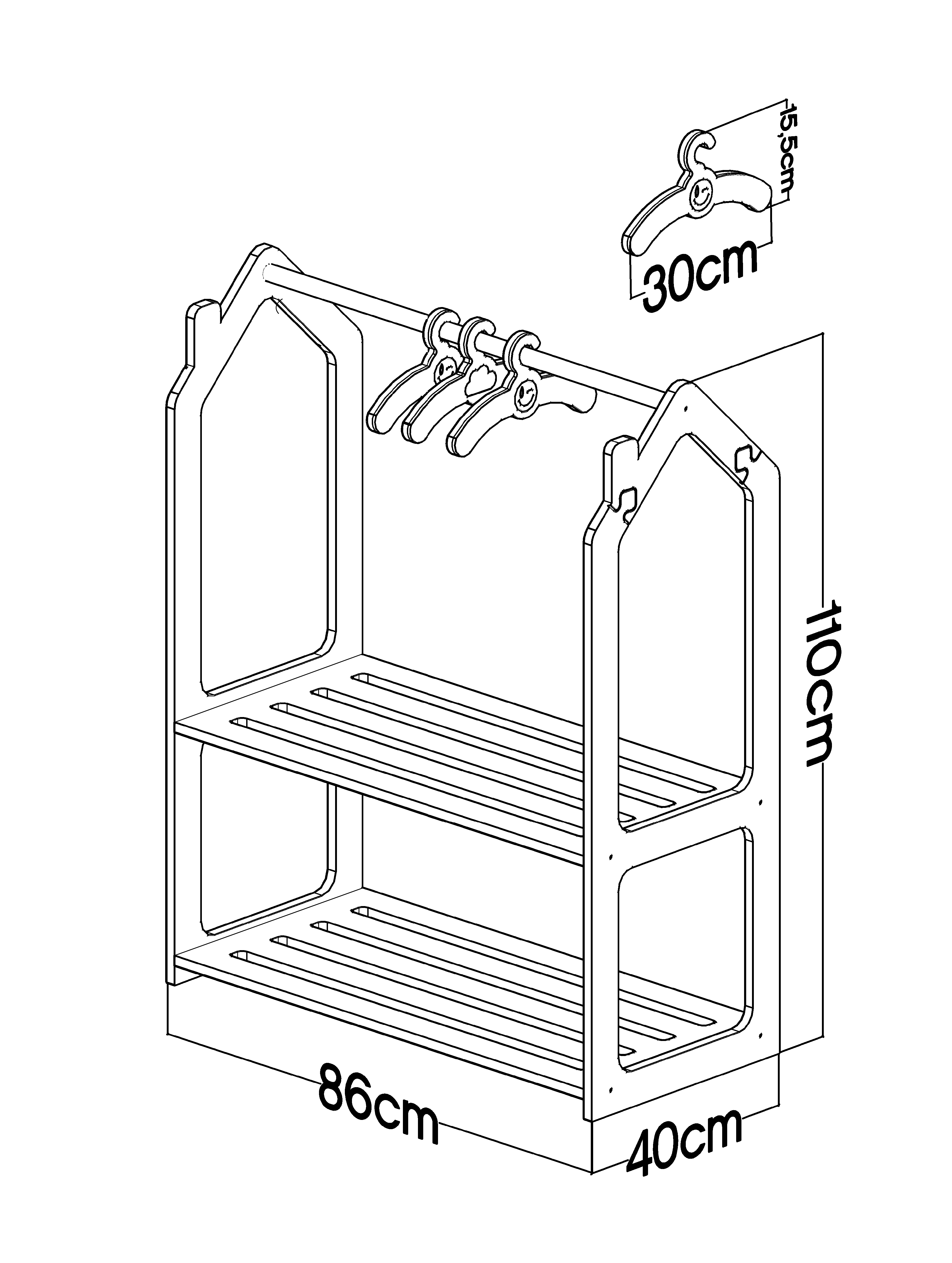 Rotermond Furniture LLC - Wholesale Clothes Hangers - Roof Montessori Kids Wardrobe - Natural Wood Clothing Rack Organizer 3-Piece Set for Child's Room, Playroom, Nursery – Durable Baby Clothes Storage Furniture5