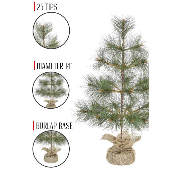 Green 24" Tabletop Mountain Pine Christmas Tree, Burlap for wholesale on Faire5