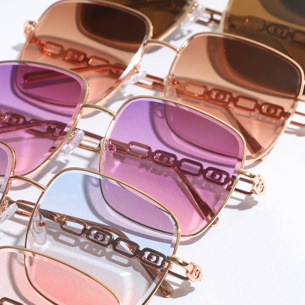 12 CORES SORTIDAS Óculos de sol em forma de corrente de lentes coloridas com armação fina para venda a revendedores na Faire4