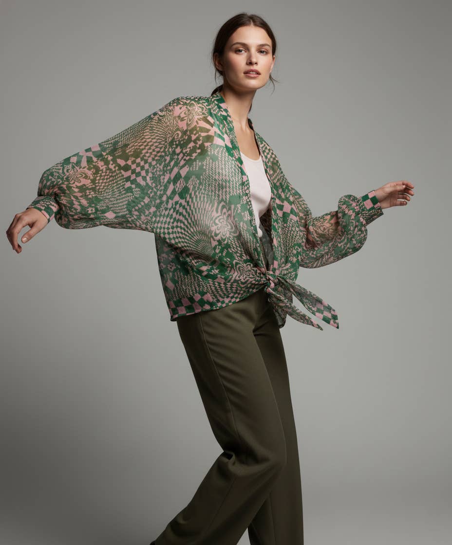 SAACHI - Vente Kimono – femme - Kimono hypnotique à nouer sur le devant1