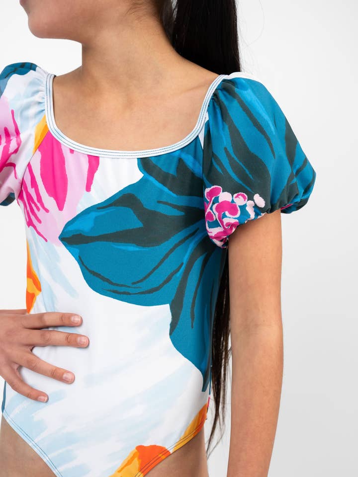 Coral Reef Swim – Großhandel Badeanzug – Kinder – Floral Fusion Puffärmeliger Einteiler für Kinder0