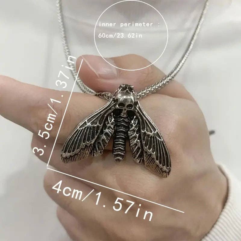 SALINA TRADING INC - Wholesale Pendant/Charm Necklace - Vintage Gothic Skull Moth Pendant Necklace Alloy Chain0
