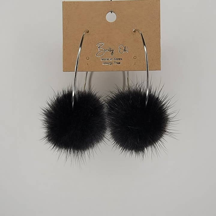 BETTYOH INC - Wholesale Hoop Earrings - Mink Pom Hoop Earring6