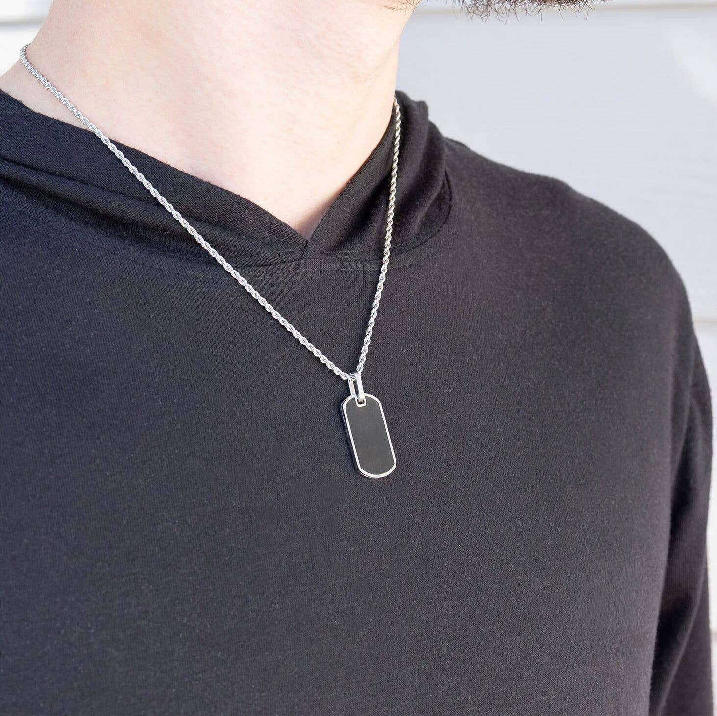 WJW - Wholesale Pendant/Charm Necklace - Stainless Steel and Black Engravable Men's Dog Tag Pendant5