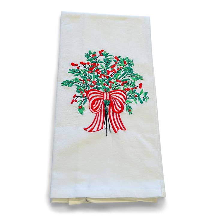 Vibrantly Blue - Wholesale Tea Towel - Towel - Red Berries in Red Bow on white0